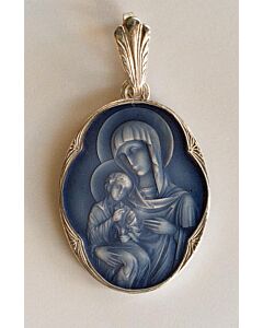 Sterling silver and enamel elliptical pendant (Theotokos)