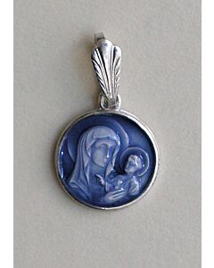 Sterling silver pendant (Theotokos in a round shape) w/enamel (12 x 12)