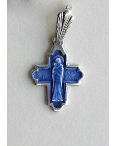 Sterling silver Theotokos Cross w/enamel (12 x 15)