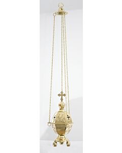 Lacquered brass hexagonal censer without bells