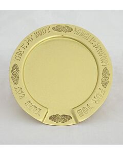 Round lacquered brass tray with indented and engraved rim