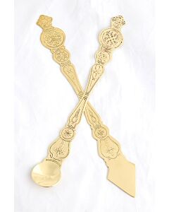 Lacquered brass engraved Communion spoon and spear set