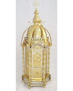Lacquered brass hexagonal tabernacle with silver trim - SPECIAL ORDER!