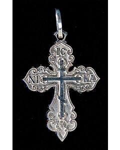 Sterling silver neck Cross (“Jesus Christ conquers”)