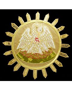 “ET.26” Sunburst Charged with Pelican in Her Piety Metallic Embroidered Appliqué