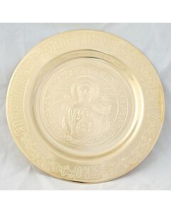 Gold-plated tray engraved with Platytera Icon