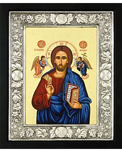 Icon of Christ with Sterling Silver Riza Border