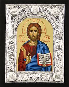 Icon of Christ with Sterling Silver Riza Border