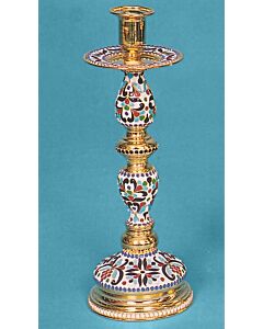 Gold-plated enamelled candlestick
