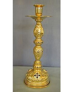 Gold-plated candlestick with enamel medallions