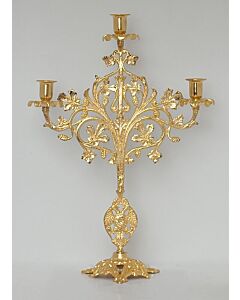 Gold-Plated Three-Branched Candelabrum with Candle Sockets