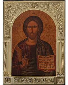 Large Brass-Framed Icon of Christ