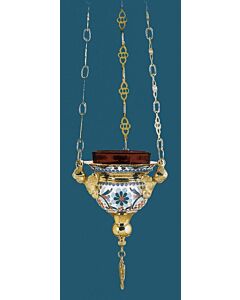 Gold-plated and enamelled vigil lamp