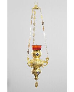 Gold-plated vigil lamp with enamel medallions