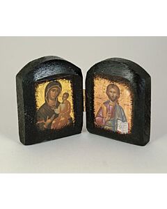Diptych Icon on Wood, Dark Stain, Smooth 2-3/4" X 3-7/8" Open