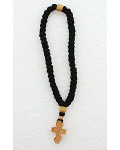 50-knot black woollen prayer rope with cypress-wood Cross and tassel