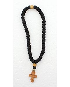 50-knot black heavy floss prayer rope with cypress-wood Cross