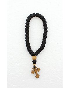 33-knot black floss prayer rope with wooden botonée Cross and cypress-wood beads