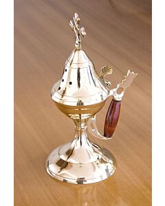 Brass censer with wooden handle