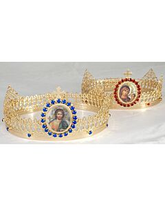 Gold-Plated Wedding Crowns with Icon Roundels and Triangular Ornaments