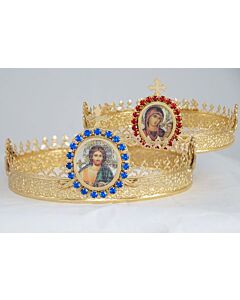 Gold-plated wedding crowns with Icon roundels
