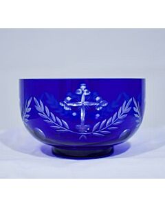 Blue cut glass decorative bowl with Crosses