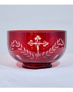 Red cut glass decorative bowl with Crosses
