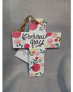 Embrace Grace Floral Wood Wall Cross