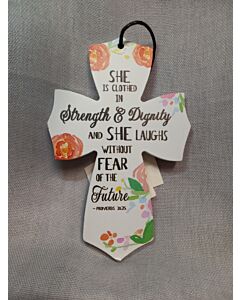 Proverbs 31:25 Wood Wall Cross