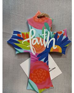 Faith Floral Wood Wall Cross