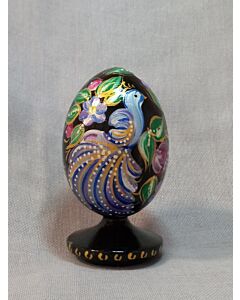 Peacock Wooden Egg Figurine 