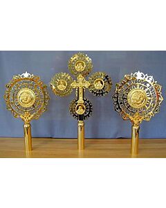 Small Gold-Plated Processional Cross and Fans