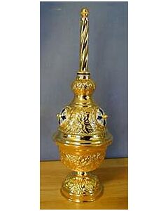 Gold-plated and enamelled holy water sprinkler