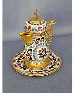 Gold-plated zeon and tray with enamel