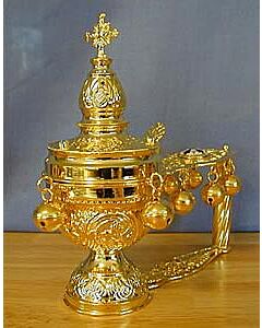 Gold-plated hand censer with enamel Cross medallion