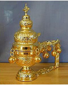 Gold-plated hand censer with enamel Cross medallion