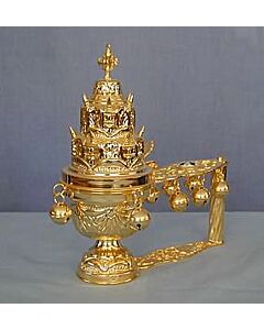 Gold-plated hand censer with enamel Cross medallion