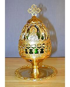 Gold-plated standing vigil lamp with cover