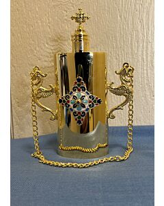 Holy Myrrh Container - Gold-plated w/enamelled medallion 