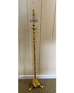 Single Candle Stand, Brass w/cross and one censer hook