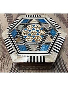 Mother of Pearl and Wood Inlay Hexagonal Box