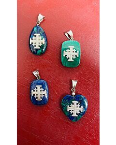 Malachite and Silver Jerusalem Cross Pendant