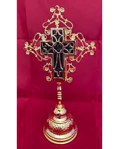 Gold-plated Blessing Cross Solid Base and Red Rhinestones