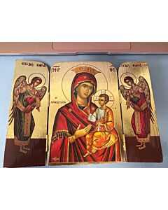 Gold Foil Triptych, Theotokos w/Archangels