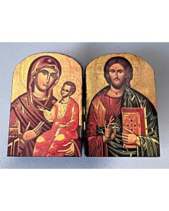 Dark Stain Diptych w/Christ & the Theotokos