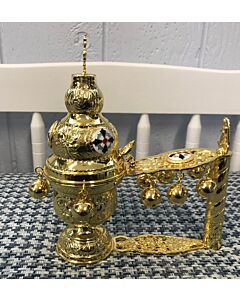 Gold-plated hand censer with enamel Cross medallions