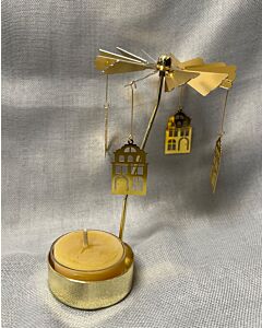 Small Gold Village Rotary Tealight w/one bees wax tea candle