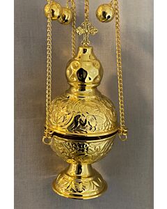 Large Gold Plated Censer with Bells - "Dimpled top"