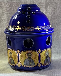 Ceramic Oil or Candle Holder with Icons