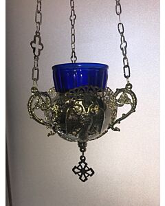 Silver-plated vigil lamp w/ eagle or grape design